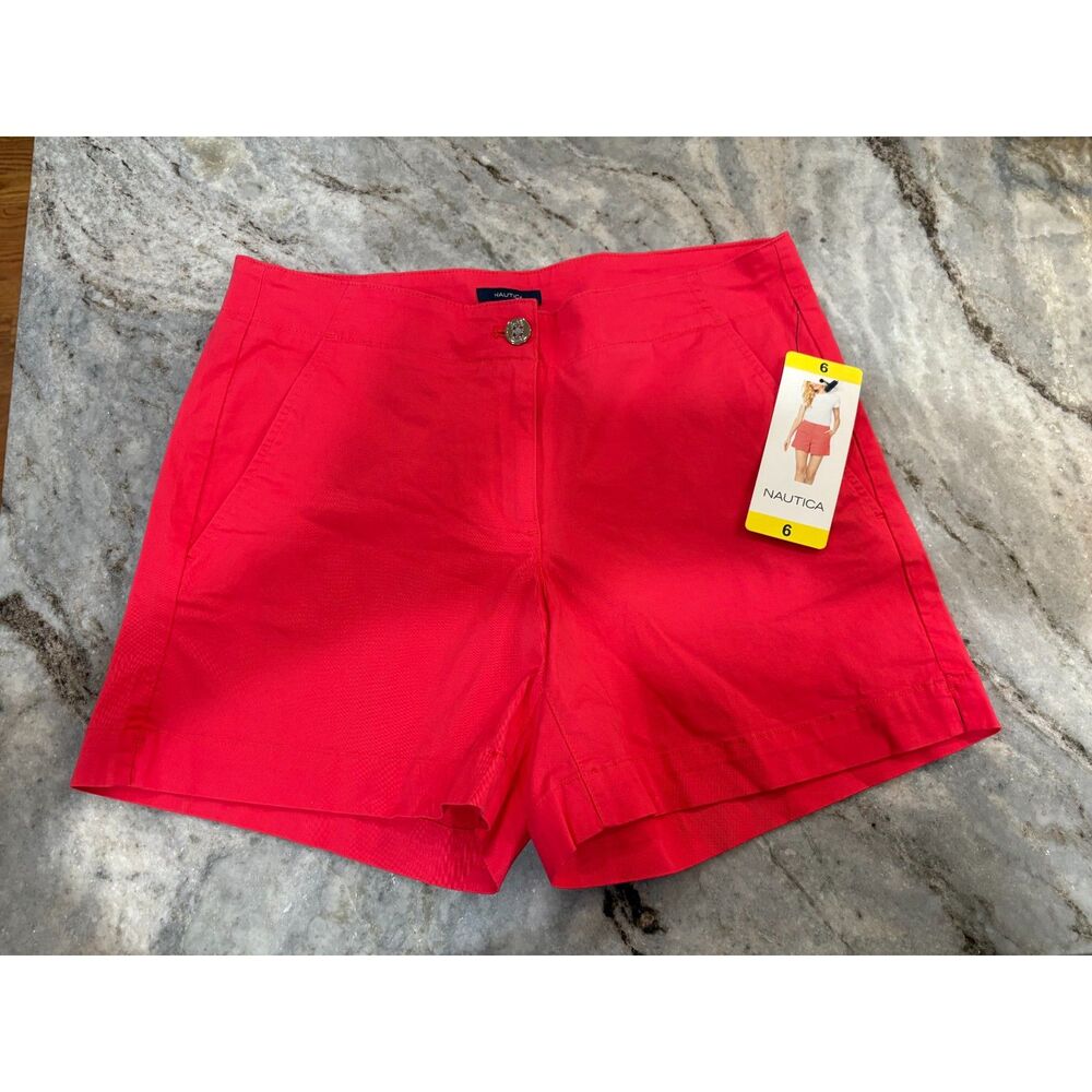 NEW Nautica Womens Cotton Stretch Twill Shorts 5" INSEAM (MELONBERRY, Size 6)